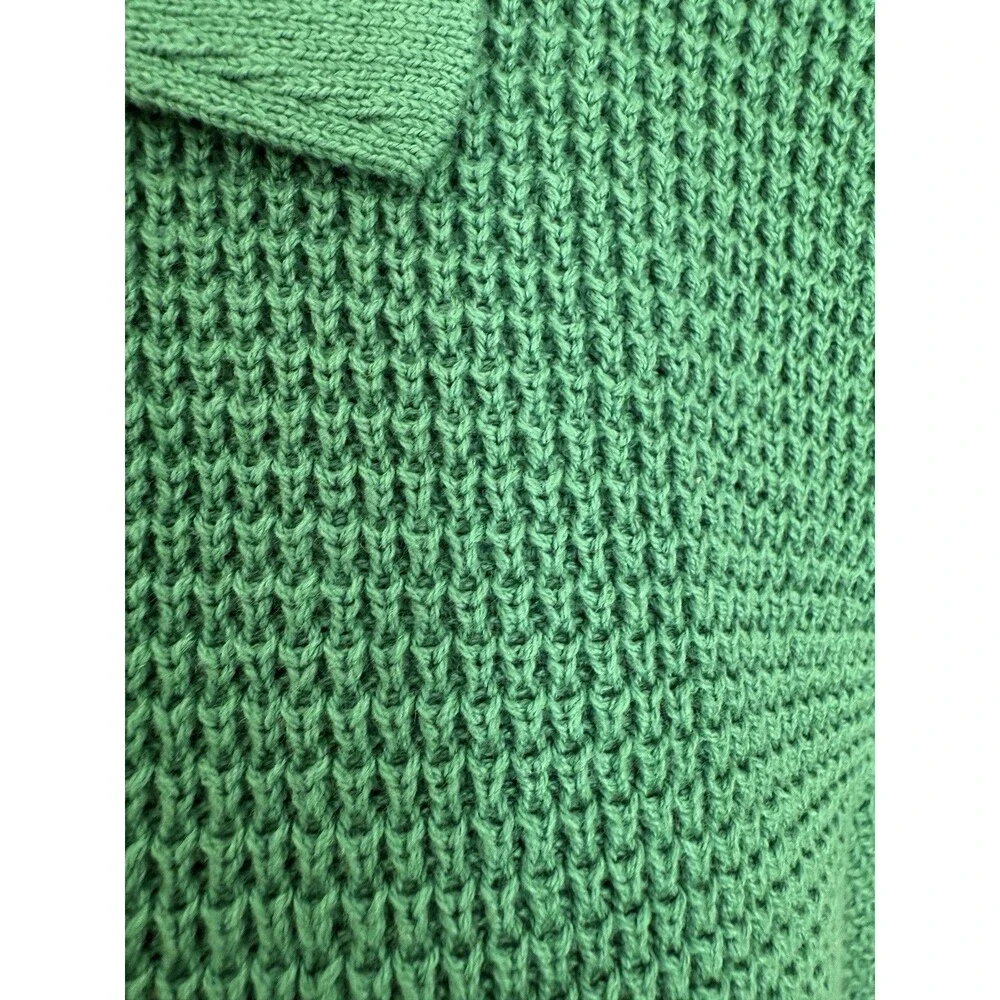 J. Jill Green Waffle Knit Collared Button Up Classic Cardigan Women's Size Med. - Picture 5 of 16
